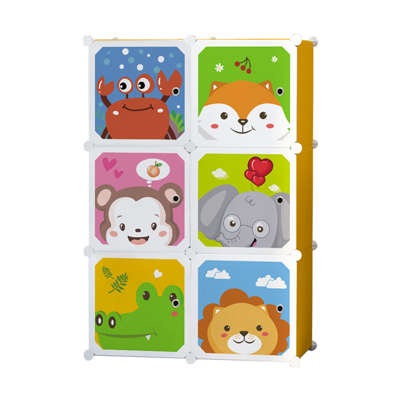 Dulap modular pentru copii, portocaliu, AT PERFORMANCE®, 6 rafturi, durabil, 74X37X110 cm, animalute