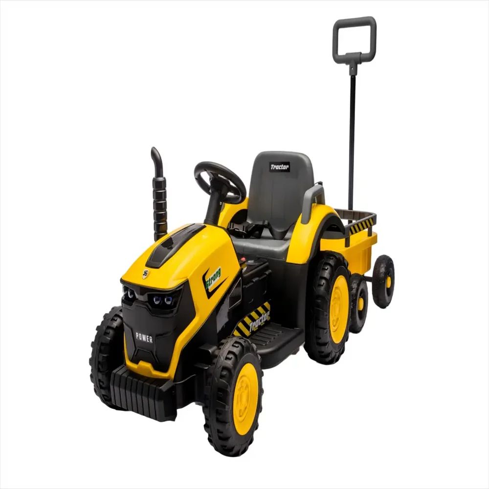 Tractor Electric KIDOO pentru Copii cu Telecomandă 2.4G, Remorcă Detașabilă, 12V 4.5Ah, 2 Motoare 380, Lumini LED, Muzică, Centură de Siguranță