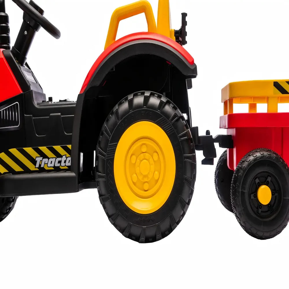 Tractor Electric KIDOO pentru Copii cu Telecomandă 2.4G, Remorcă Detașabilă, 12V 4.5Ah, 2 Motoare 380, Lumini LED, Muzică, Centură de Siguranță
