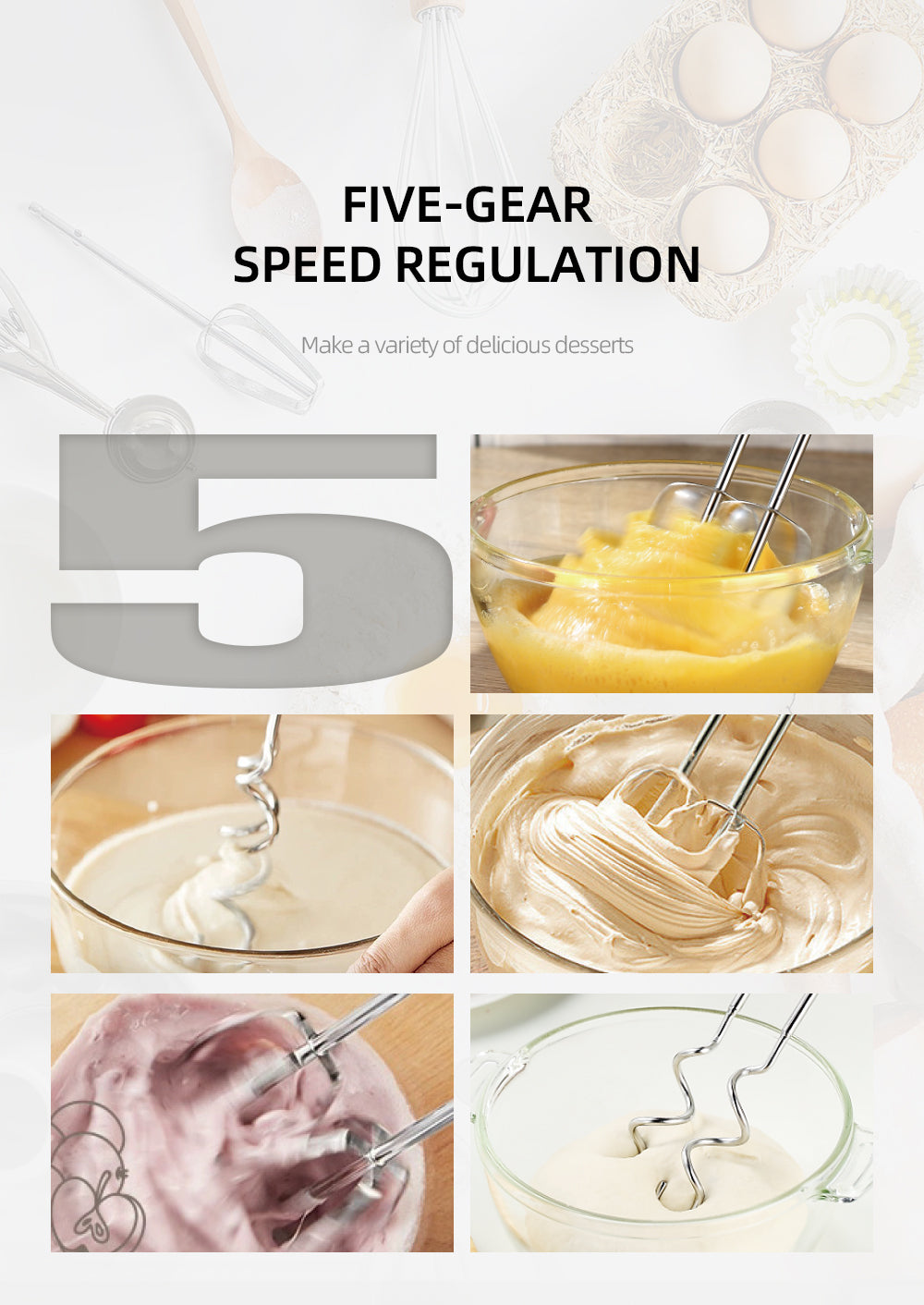 Mixer de Mână Haley 500W, 7 Trepte Viteză, Alb/Albastru, Silențios, Accesorii Incluse