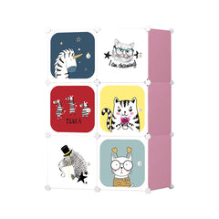 Dulap modular pentru copii, Alb/Roz, AT PERFORMANCE®, 6 rafturi, durabil, 110cm x 74cm x 37cm