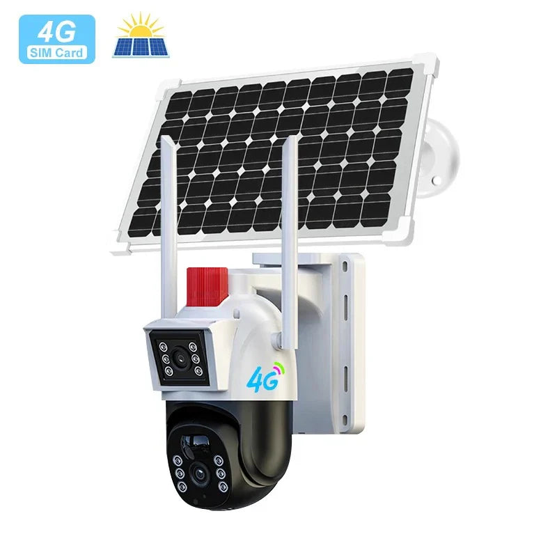 Cameră de Supraveghere Solară HNY 3MP 4G cu Panou Solar, Aplicația V380 Pro, Rotire PTZ, IP66, Card 64GB Inclus