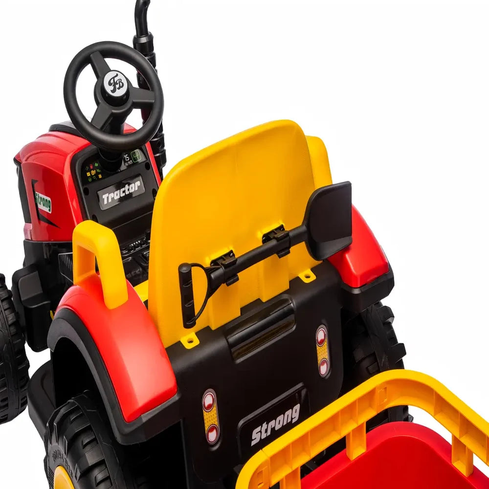 Tractor Electric KIDOO pentru Copii cu Telecomandă 2.4G, Remorcă Detașabilă, 12V 4.5Ah, 2 Motoare 380, Lumini LED, Muzică, Centură de Siguranță