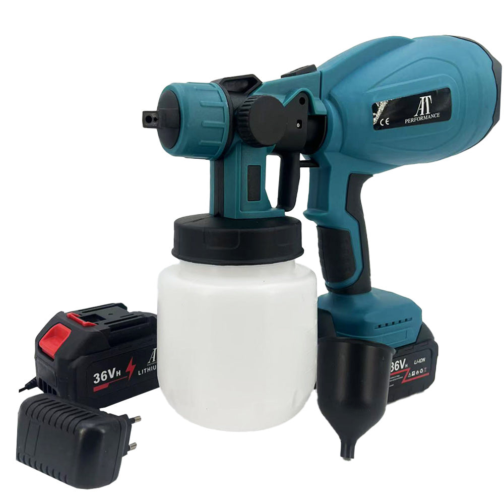 Pistol de Vopsit Electric AT PERFORMANCE® cu 2 Acumulatori 36V, 3 Moduri Pulverizare, 800ml, Debit 1L/min, Albastru/Negru