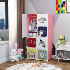 Dulap modular pentru copii, Alb/Roz, AT PERFORMANCE®, 8 rafturi, durabil, 147 cm x 76 cm x 37 cm