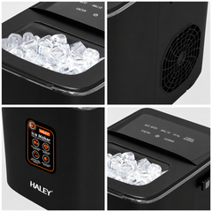 Mașină de Gheață Haley HY-6102, 100W, 12 Kg/24h, 9 Cuburi/Ciclu, Rezervor 1.8L, 2 Dimensiuni Gheață, Producție Continuă, Negru