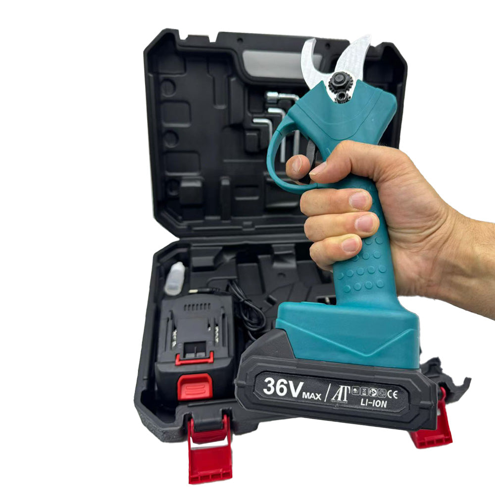 Foarfecă Electrică AT Performance cu 2 Acumulatori, Fără Fir, Lama Oțel Carbon, 5000 mAh, Turcoaz