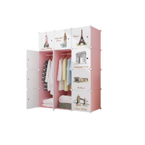 Dulap modular pentru copii, roz, AT PERFORMANCE®, 12 rafturi, durabil, 76X37X147 cm, monumente