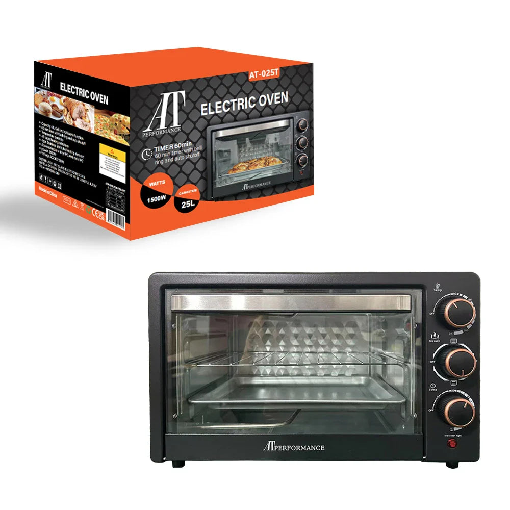 Cuptor electric multifuncțional AT Performance AT-025T, 25L, 1500W, 4 elemente de încălzire, Rotisor, Timer 60 min