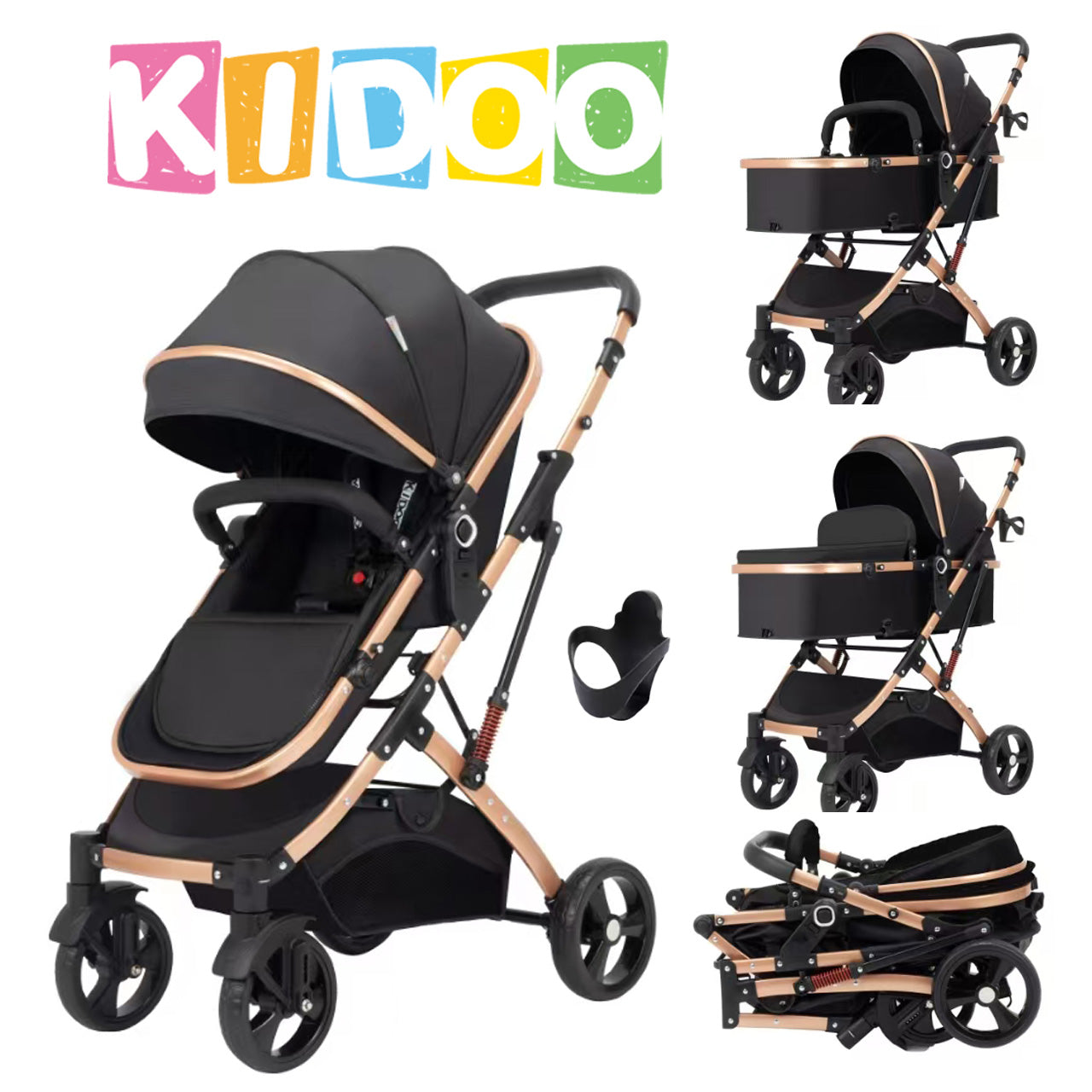 Carucior, 2 in 1 KIDOO® – Cărucior Pliabil cu Fața Inversă pentru Bebeluși cu Diverse Moduri, Cărucior Reglabil și Culisant