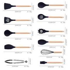 Set cutite otel inoxidabil, AT PERFORMANCE® si ustensile de bucatarie in suport cu tocator, 19 piese