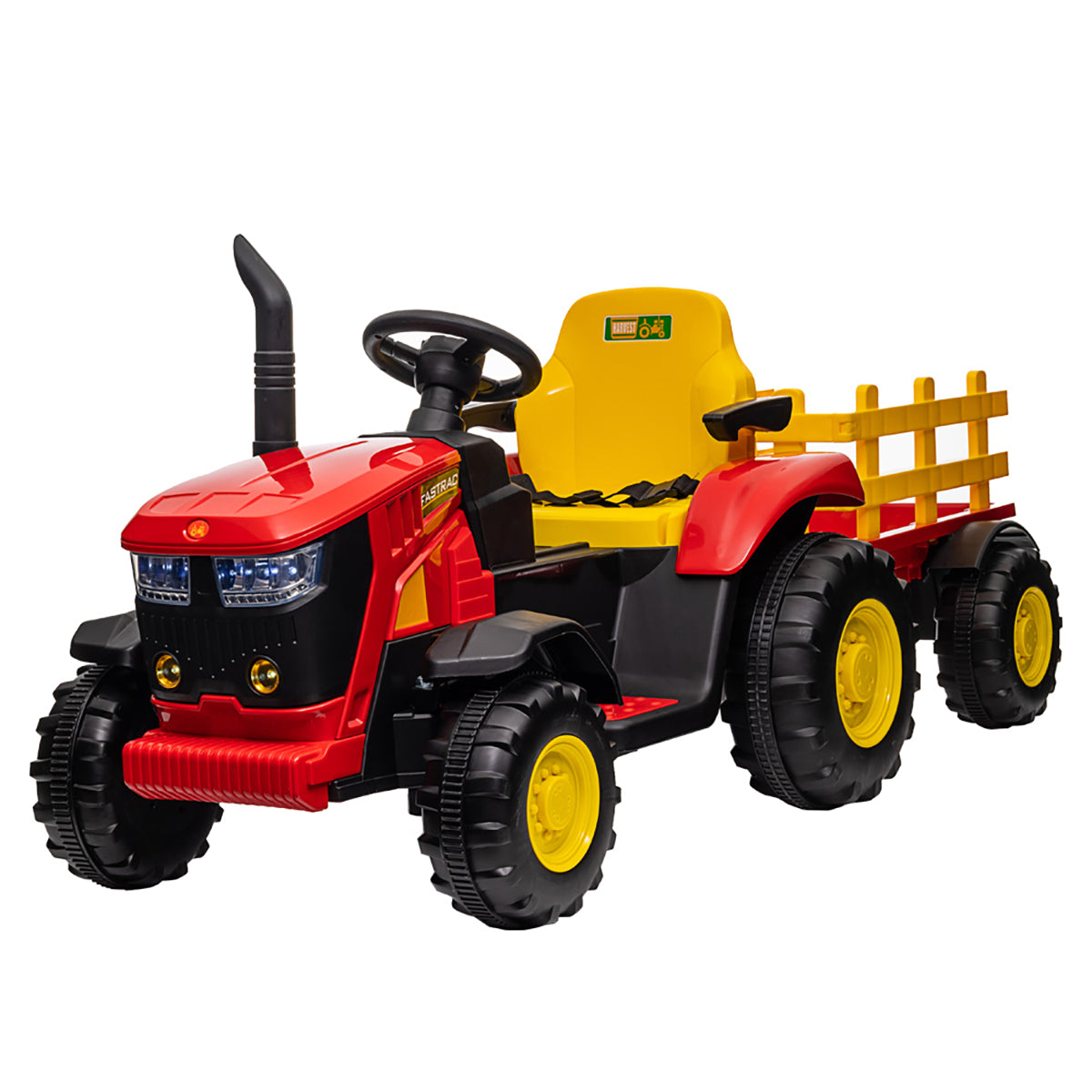 Tractor Electric cu Telecomandă pentru Copii KIDOO, cu Remorcă și Gard, Far, Sunet Motor, Claxon, MP3/USB – 3-6 Ani