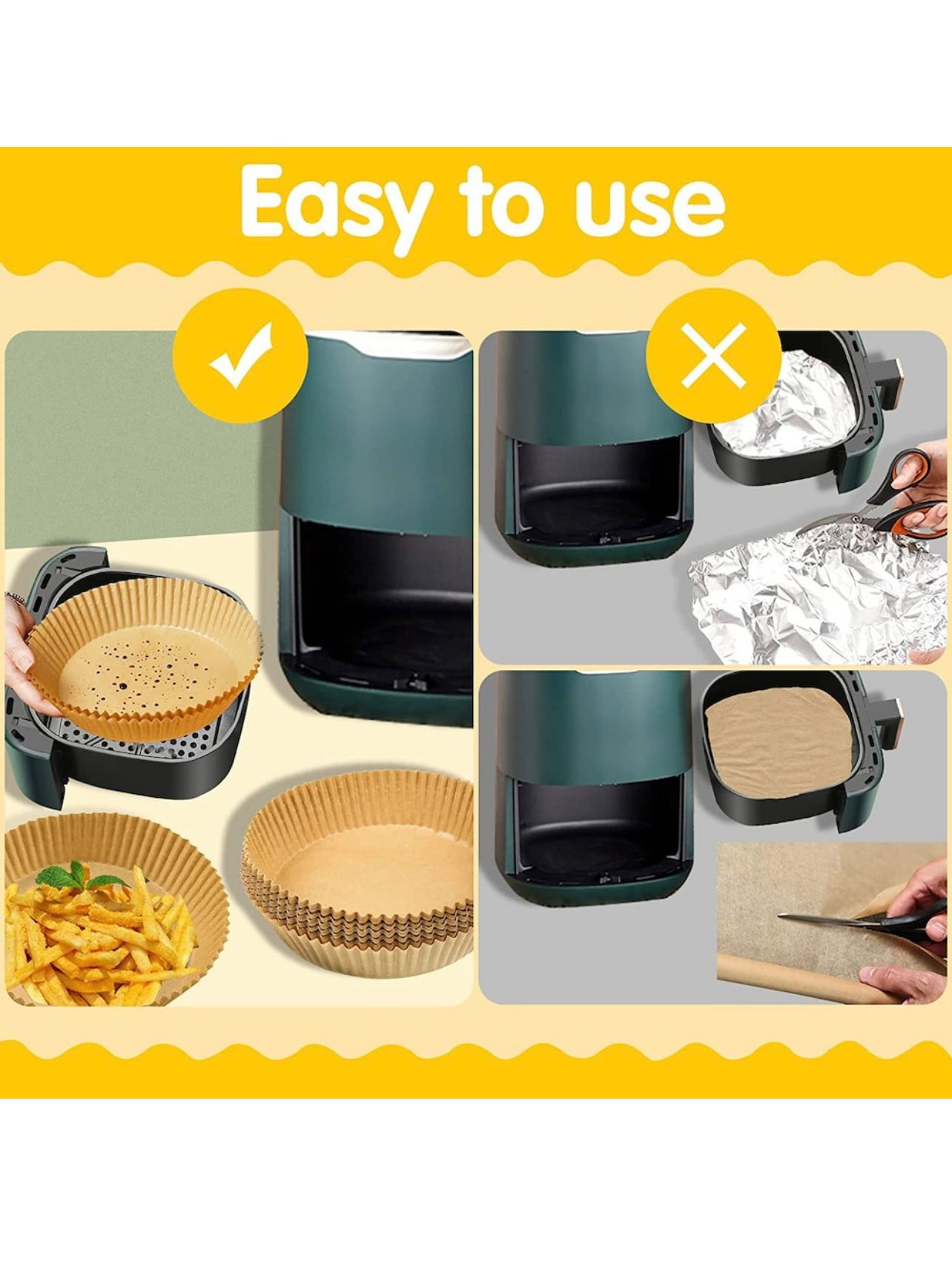 Set 100 bucati hartie de copt, Unica folosinta, Pentru air fryer, 16x16x4.5 cm, Maro, Rotunde