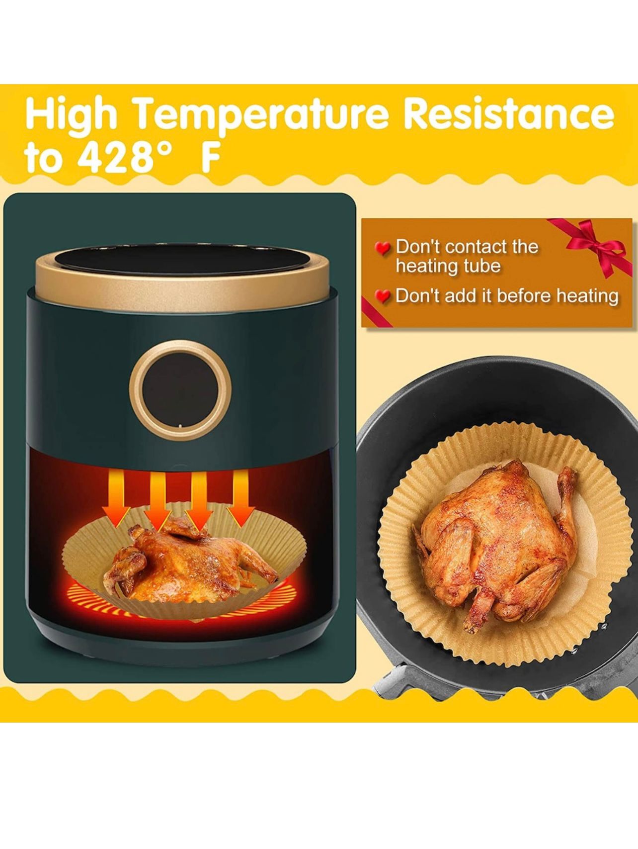 Set 100 bucati hartie de copt, Unica folosinta, Pentru air fryer, 16x16x4.5 cm, Maro, Rotunde