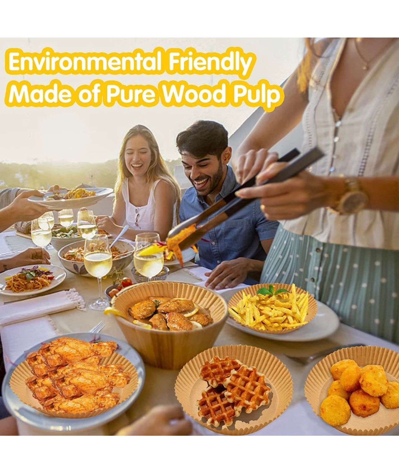 Set 100 bucati hartie de copt, Unica folosinta, Pentru air fryer, 16x16x4.5 cm, Maro, Rotunde