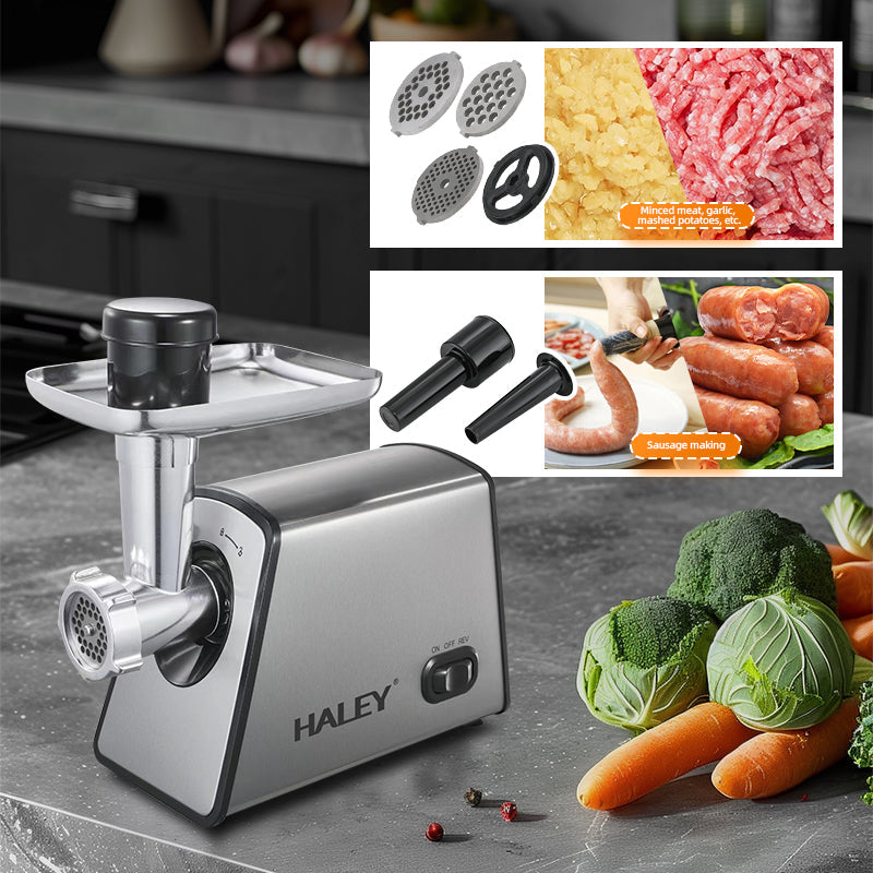 Mașină de Tocat Carne HALEY 2600W, Cutter cu Torsiune Mare, Oțel Inoxidabil, Port Mare de Alimentare, Ușor de Curățat
