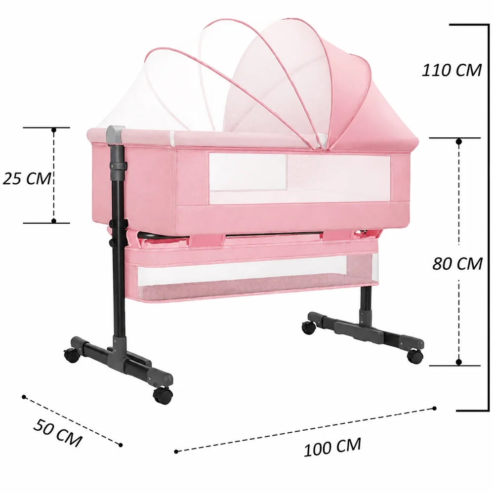 Pătuț Reglabil 6 în 1 AT PERFORMANCE® pentru Bebe – Leagăn, Pătuț de Călătorie, Coș Depozitare, Plasă Țânțari, Saltea Moale, Roți 360°, Gri