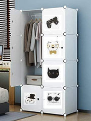 Dulap modular pentru copii 8 rafturi , AT PERFORMANCE® ,  Alb cu pisicute 🐱🎀👓🎩