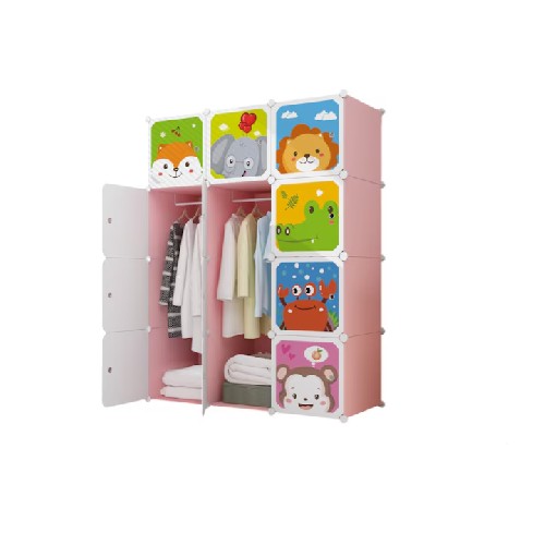 Dulap modular pentru copii, roz, AT PERFORMANCE®, 12 rafturi, durabil, 76X37X147 cm, animalute zoo