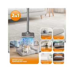 Aspirator vertical fără fir HALEY HY-1935, 120W, 1800mAh, HEPA filtrare, lumină UV, multifuncțional