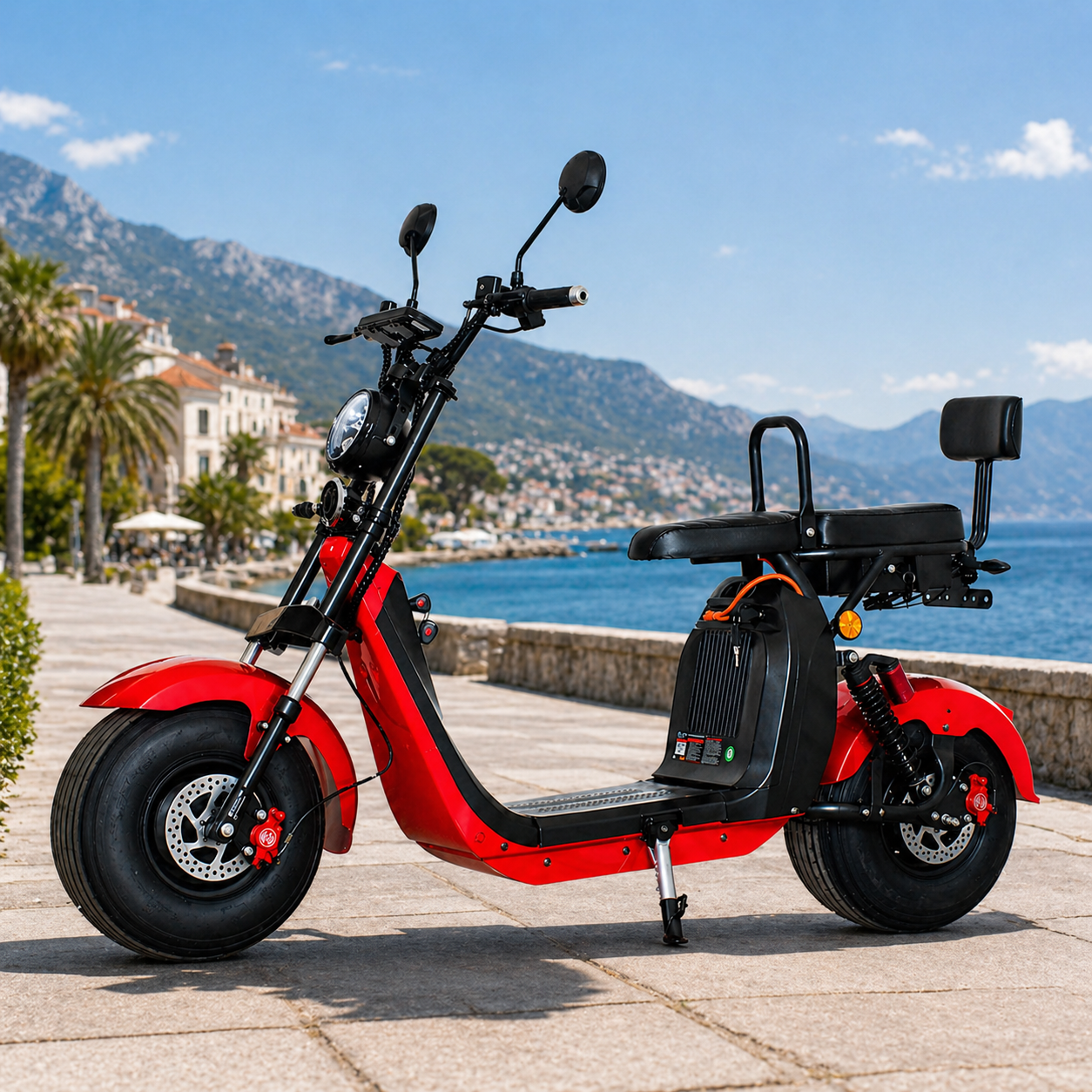 Scuter Electric 2 Persoane, Viteză Limitată 25 km/h – Fără Permis,  Motor 1500W, Baterie 20Ah, Suspensie Hidraulică, COC Inclus