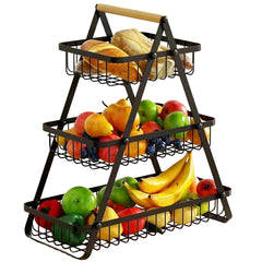 Cos de fructe, AT PERFORMANCE® decorativ, Metal, 3 etaje, Negru