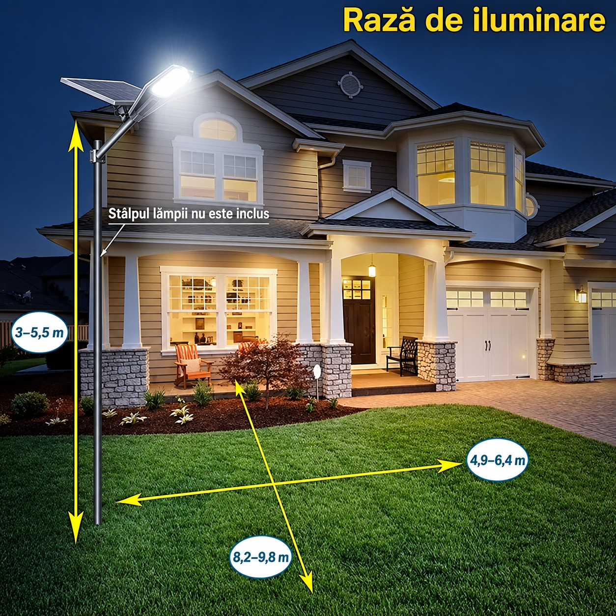 Lampă Solară Stradală LED 600W / 1000W / 1200W, Panou Fotovoltaic Orientabil, Telecomandă, IP66, Lumină Rece