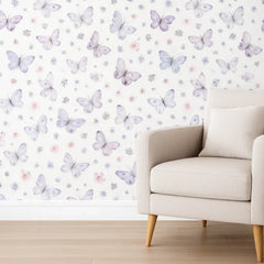 Rola Tapet 3D, autoadeziv/autocolant, AT PERFORMANCE®, spuma moale, design modern, pentru interior, usor de curatat, rezistent la apa, 68cmx2.8m, model fluturi, mov/alb