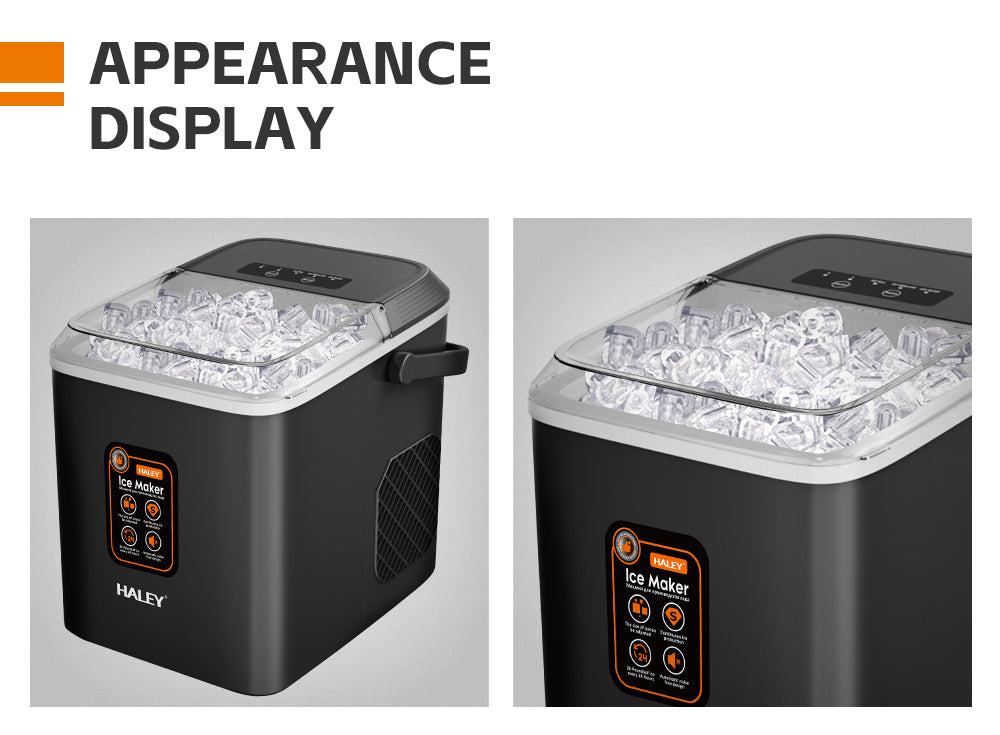 Mașină de Gheață HALEY, 12 kg/24h, Compactă, Avertizare Gheață Plină și Apă Joasă, Curățare Automată, 112W