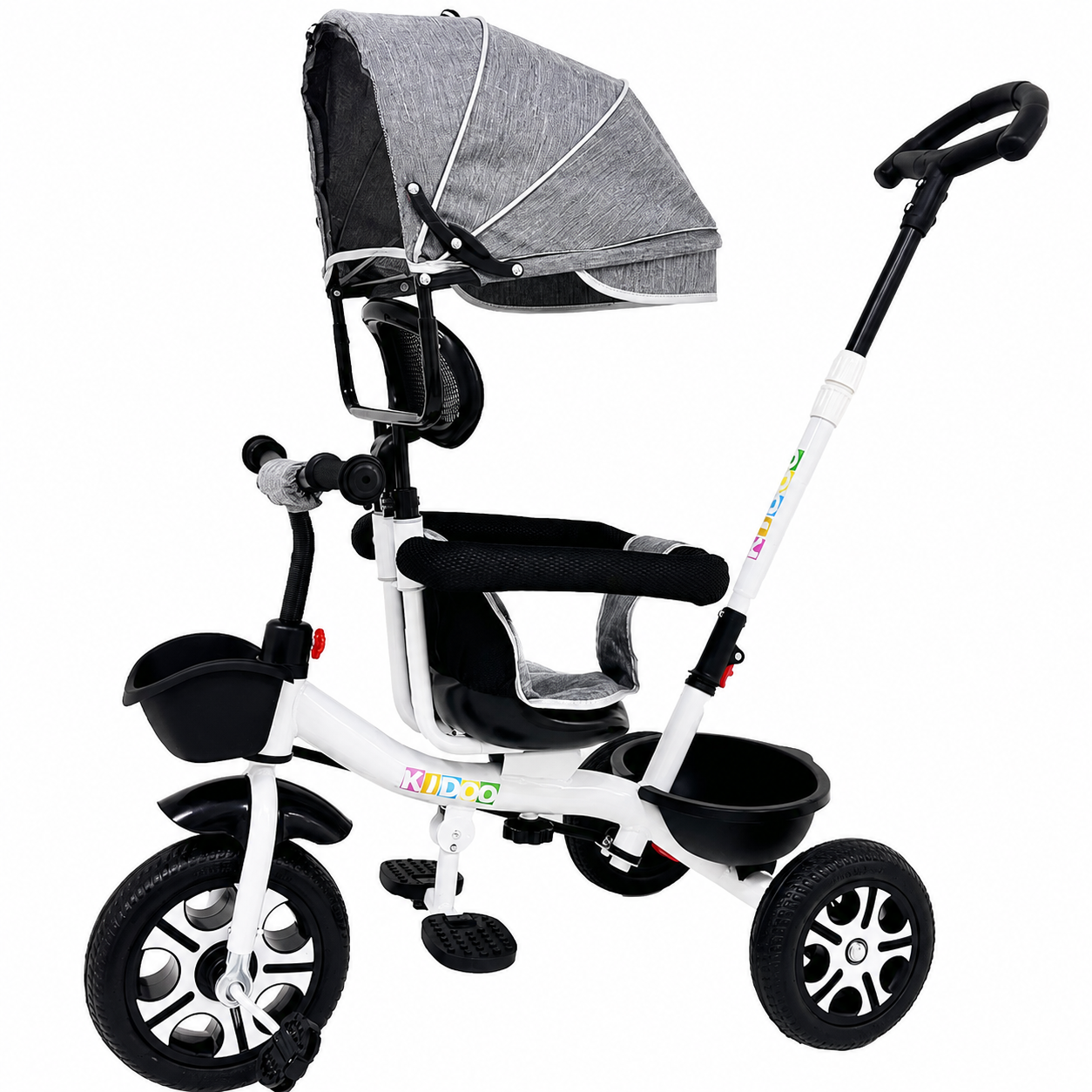 Tricicletă Evolutivă Kiddo KD-X06, Scaun Rotativ 360°, Poziție de Somn, Centură 5 Puncte, Copertină UV, Roți din Cauciuc, 9 Luni – 6 Ani