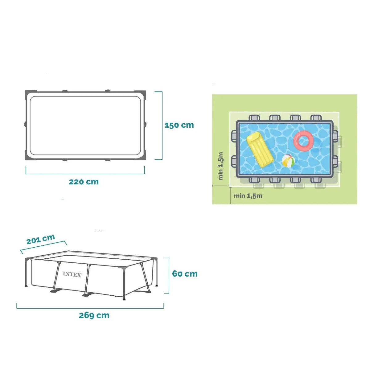 Piscină cu Cadru Metalic Intex Pro Max, Dreptunghiulară, 220 x 150 x 60 cm, 1.662 L, Albastru