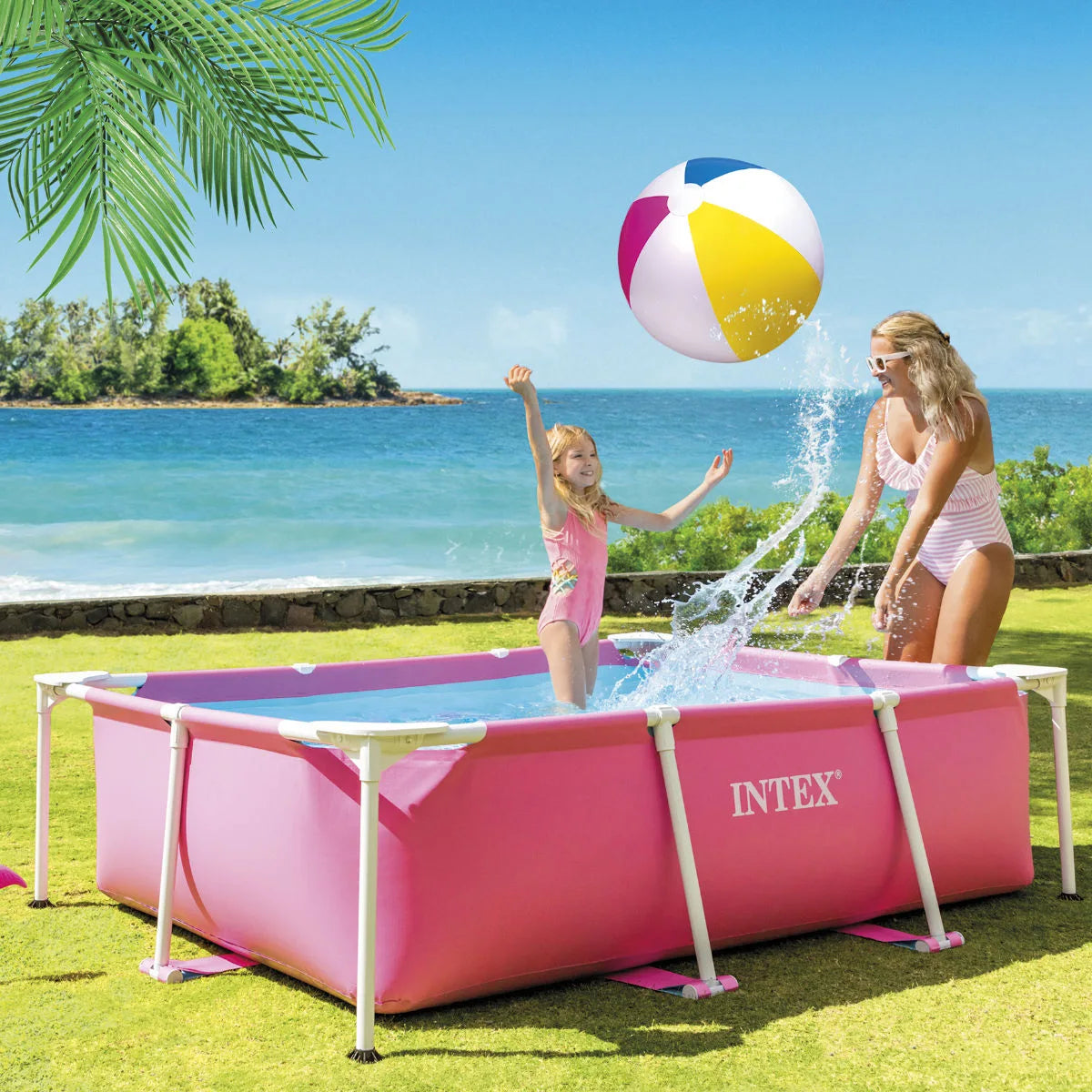 Piscină cu Cadru Metalic Intex, Dreptunghiulară, 220 x 150 x 60 cm, 1.662 L, Roz