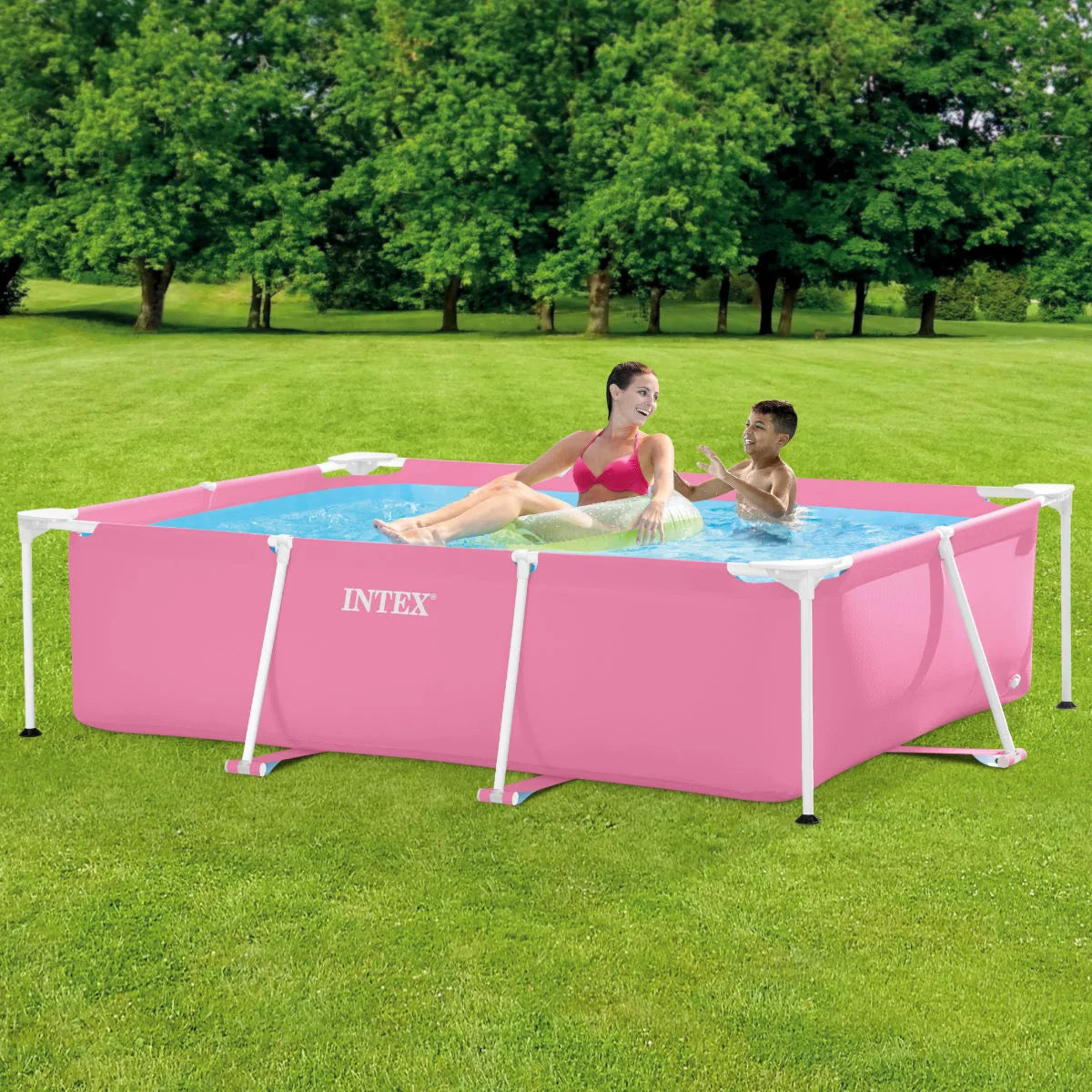 Piscină cu Cadru Metalic Intex, Dreptunghiulară, 220 x 150 x 60 cm, 1.662 L, Roz