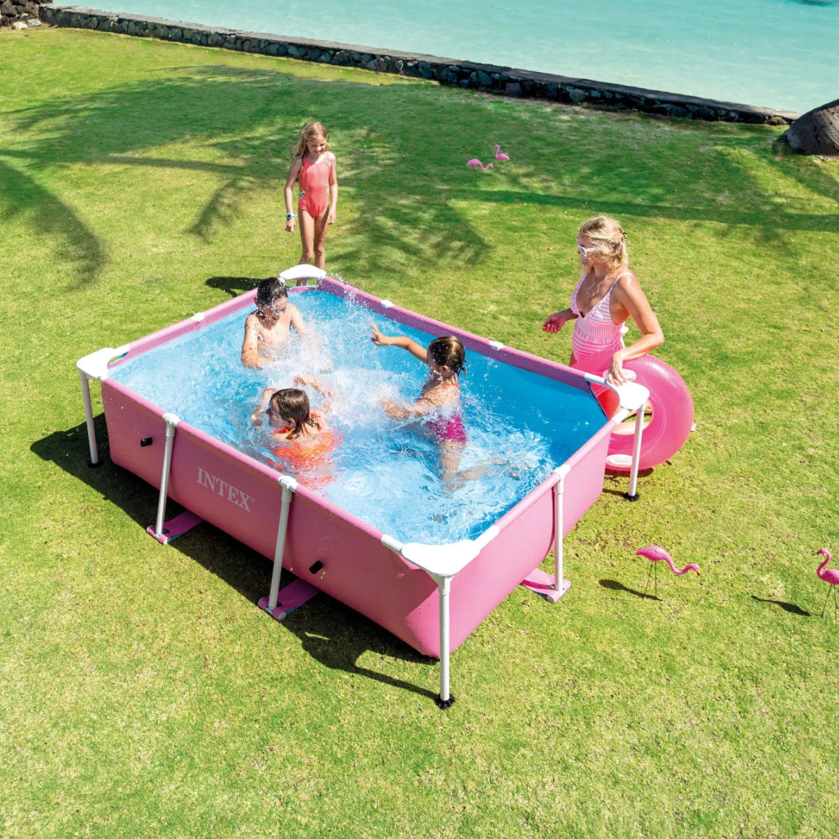 Piscină cu Cadru Metalic Intex, Dreptunghiulară, 220 x 150 x 60 cm, 1.662 L, Roz