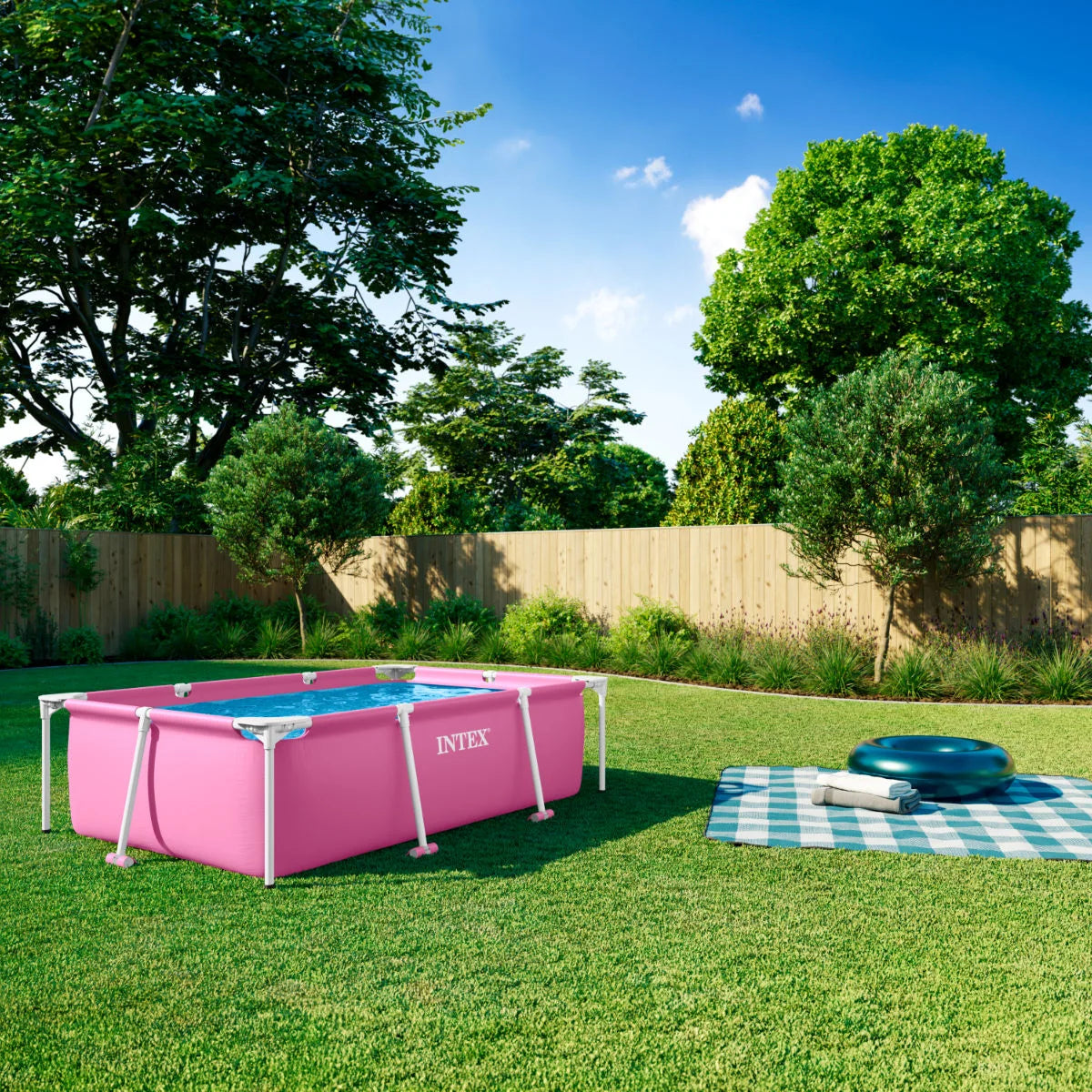 Piscină cu Cadru Metalic Intex, Dreptunghiulară, 220 x 150 x 60 cm, 1.662 L, Roz