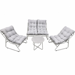 Set Mobilier Grădină AT PERFORMANCE® 4 Piese, Canapea 2 Locuri + 2 Fotolii + Măsuță, Cadru Metalic