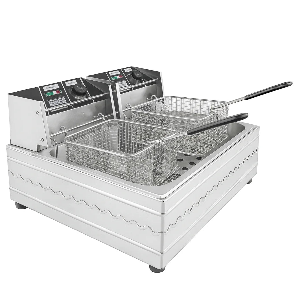 Friteuză Electrică Profesională Dublă AT Performance AT-82, 12L (2×6L, 5000W, Inox)