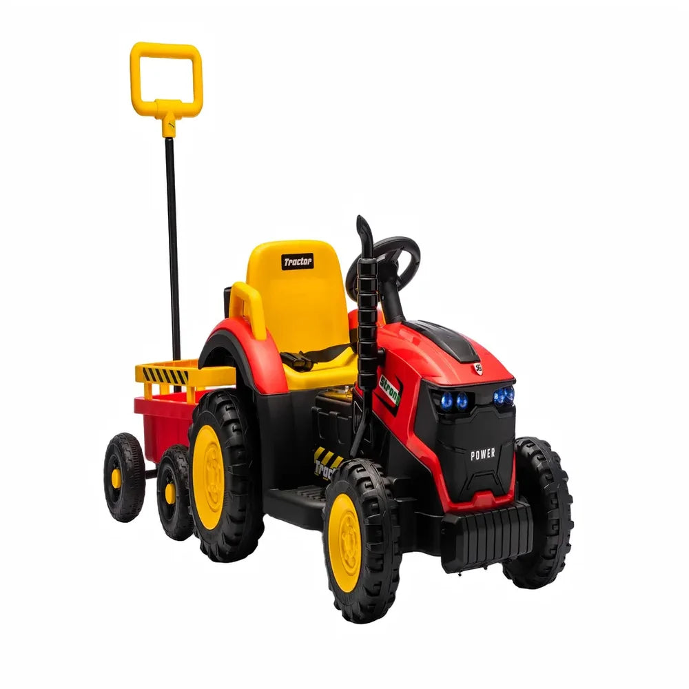 Tractor Electric KIDOO pentru Copii cu Telecomandă 2.4G, Remorcă Detașabilă, 12V 4.5Ah, 2 Motoare 380, Lumini LED, Muzică, Centură de Siguranță