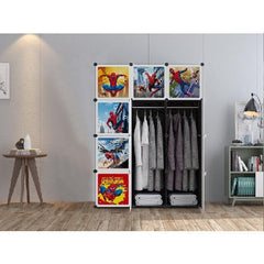 Dulap modular SPIDERMAN pentru copii, Negru, AT PERFORMANCE®, 12 rafturi, durabil, 110cmx37cmx147cm