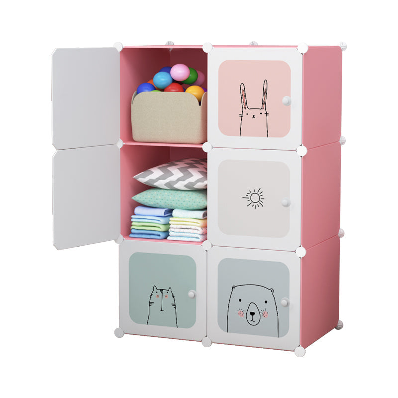 Dulap modular pentru copii, Roz, AT PERFORMANCE®, 6 rafturi Design Colorat cu Desene Jucăușe 🦄🦌🦈🦓