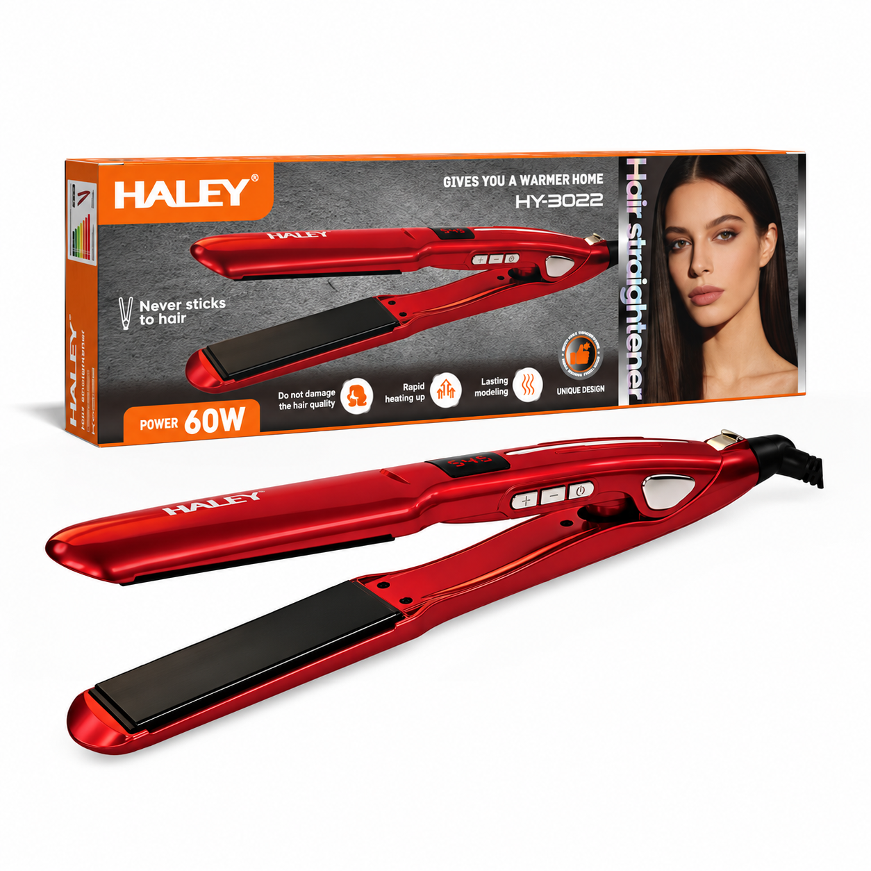 Placă de Îndreptat Părul HALEY HY-3023, 60W, Încălzire Rapidă, Modelare de Lungă Durată, Design Unic, Hair Straightener
