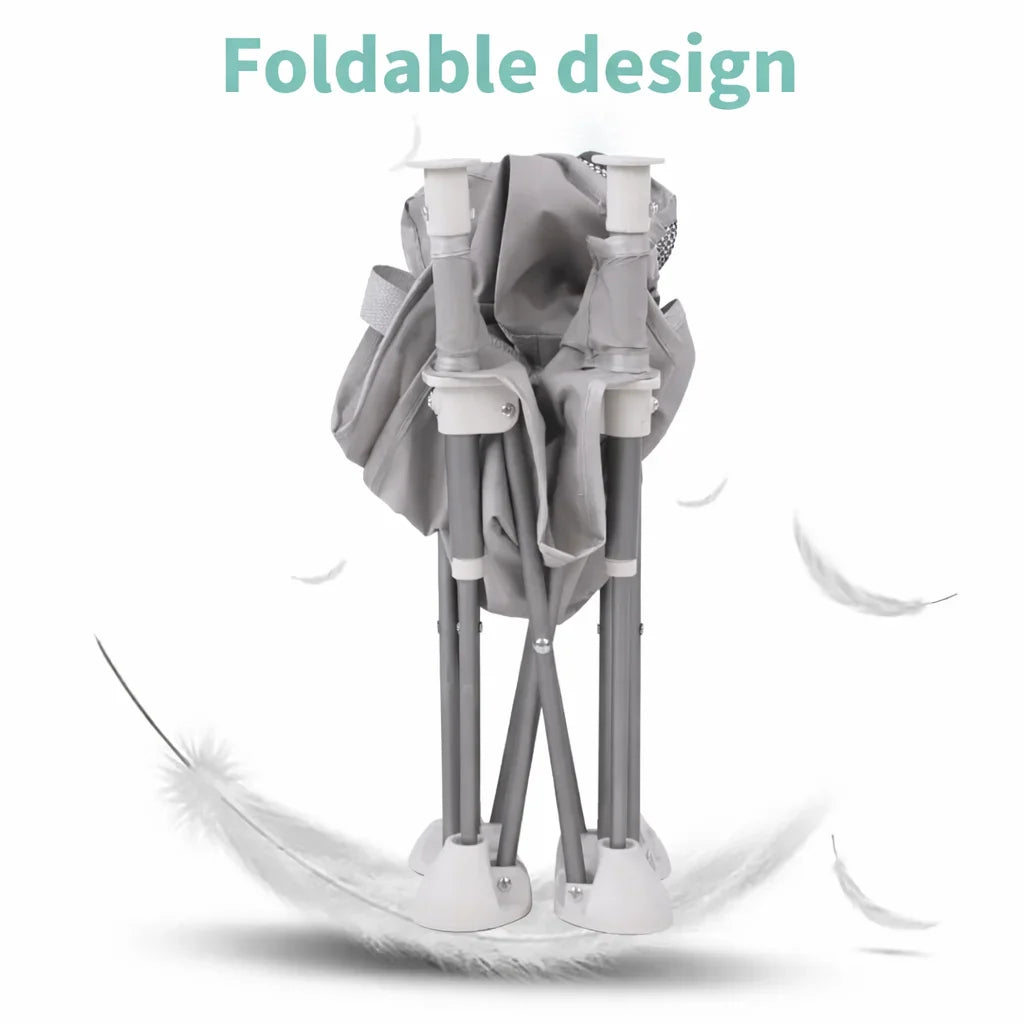 Scaun bebe, pliabil, compact, portabil, usor de depozitat, cu tava detasabila, pentru masa si joaca, cu spatiu de depozitare, ham de siguranta in 5 puncte