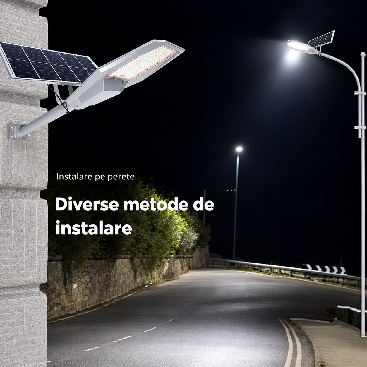 Lampă Solară Stradală LED 600W / 1000W / 1200W, Panou Fotovoltaic Orientabil, Telecomandă, IP66, Lumină Rece