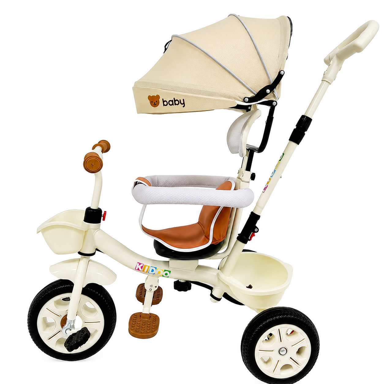 Tricicletă Evolutivă Kiddo KD-X06, Scaun Rotativ 360°, Poziție de Somn, Centură 5 Puncte, Copertină UV, Roți din Cauciuc, 9 Luni – 6 Ani