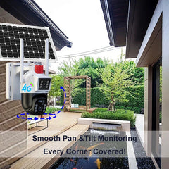 Cameră de Supraveghere Solară HNY 3MP 4G cu Panou Solar, Aplicația V380 Pro, Rotire PTZ, IP66, Card 64GB Inclus