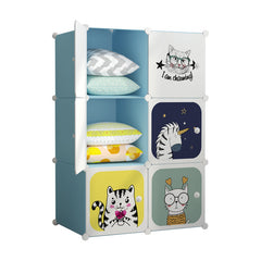 Dulap modular pentru copii, Alb/Albastru, AT PERFORMANCE®, 6 rafturi, durabil, 110cm x 74cm x 37cm