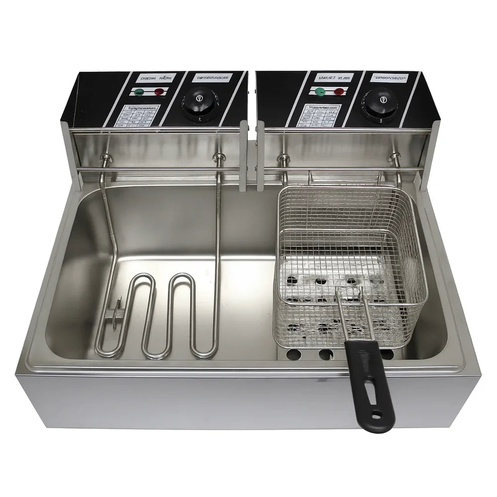 Friteuză Electrică Profesională Dublă AT Performance AT-82, 12L (2×6L, 5000W, Inox)