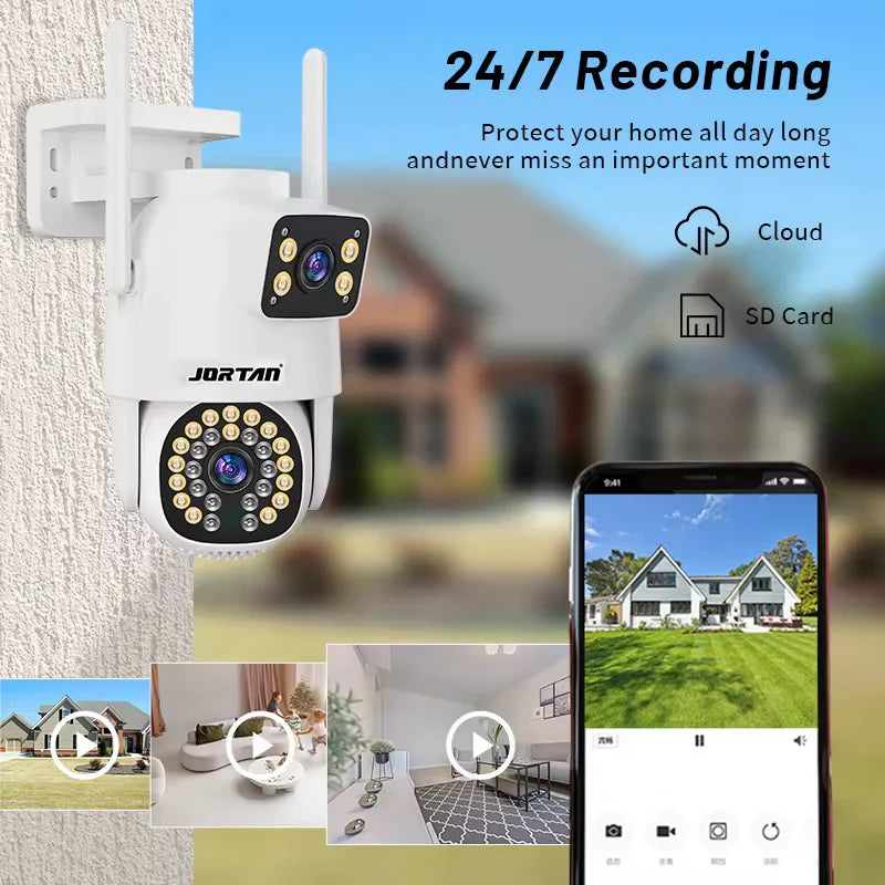 Cameră de Supraveghere IP WiFi HNY 6MP 4K, Rotire 355°, Detectare Umană, Recunoaștere Facială, IP66, Card 32GB Inclus