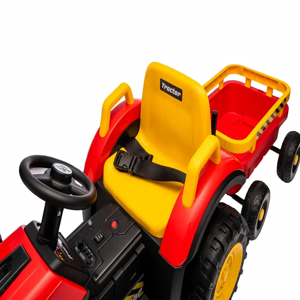 Tractor Electric KIDOO pentru Copii cu Telecomandă 2.4G, Remorcă Detașabilă, 12V 4.5Ah, 2 Motoare 380, Lumini LED, Muzică, Centură de Siguranță