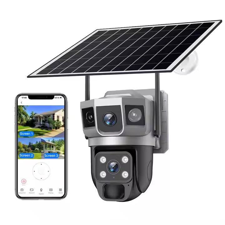 Cameră Supraveghere Solară 4G cu 2 Camere AT PERFORMANCE® – 4MP HD, Zoom Optic 10x, PTZ, V380 App, Exterior, Baterie Integrată